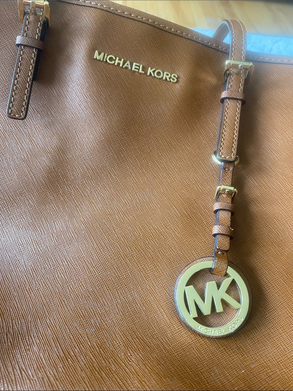 Michael Kors Cognac Leather Tote with Gold Hardware - Picture 11 of 11